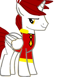 Size: 468x600 | Tagged: safe, oc, alicorn, pony, g4, perfect day for fun, brown mane, dressed, handsome, horn, male, red mane, simple background, stallion, white background, white pony, wings