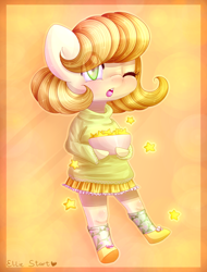 Size: 1462x1924 | Tagged: safe, artist:pony-ellie-stuart, oc, oc only, anthro, female, one eye closed, solo, stars