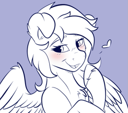 Size: 599x532 | Tagged: oc name needed, safe, artist:monsoonvisionz, oc, oc only, pegasus, pony, blushing, feathered wings, female, heart, mare, monochrome, pegasus wings, simple background, solo, spread wings, sternocleidomastoid, unshorn fetlocks, wings