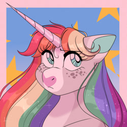 Size: 1024x1024 | Tagged: safe, artist:uunicornicc, oc, oc only, pony, unicorn, bust, female, mare, multicolored hair, portrait, rainbow hair, solo