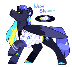 Size: 1056x990 | Tagged: safe, artist:jaysey, oc, oc only, oc:neon skyline, pegasus, pony, bracelet, clothes, ear piercing, earring, female, hooves, jacket, jewelry, mare, multicolored hooves, offspring, parent:rainbow dash, parent:soarin', parents:soarindash, piercing, simple background, solo, transparent background