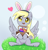 Size: 1144x1202 | Tagged: safe, artist:ahobobo, derpy hooves, pegasus, pony, g4, bunny ears, cute, derpabetes, easter, eye clipping through hair, female, heart, holiday, mare, open mouth, open smile, sitting, smiling, solo, spread wings, wings