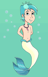 Size: 886x1397 | Tagged: safe, artist:ocean lover, terramar, human, merboy, mermaid, merman, g4, belly button, bubble, cute, disney style, hands behind back, human coloration, humanized, jewelry, looking at you, male, mermanized, necklace, pearl necklace, smiling, smiling at you, solo, species swap, teenager, terrabetes, underwater
