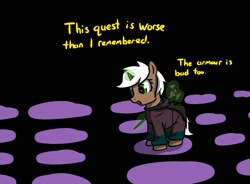 Size: 1132x835 | Tagged: safe, artist:neuro, oc, oc only, pony, unicorn, black background, clothes, dialogue, female, filly, foal, glowing, glowing horn, horn, robes, runescape, simple background, solo, staff, talking to herself