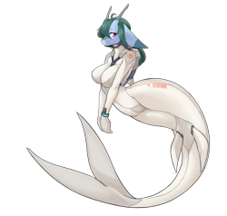 Size: 6452x6131 | Tagged: safe, artist:龙宠, oc, oc:shanher, dragon, mermaid, anthro, absurd resolution, breasts, mermaidized, simple background, solo, species swap, transparent background