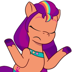 Size: 534x532 | Tagged: safe, edit, edited screencap, screencap, sunny starscout, earth pony, pony, g5, my little pony: tell your tale, zipp gets her wings, spoiler:g5, spoiler:my little pony: tell your tale, background removed, eyes closed, female, mane stripe sunny, mare, not a vector, reaction image, shrug, simple background, solo, transparent background