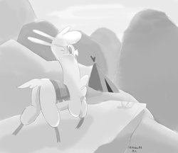 Size: 4462x3850 | Tagged: safe, artist:ktubosi83, paprika (tfh), them's fightin' herds, butt, cloven hooves, community related, grayscale, looking at you, looking back, looking back at you, monochrome, plot