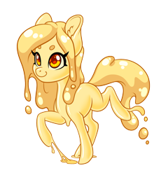 Size: 1432x1556 | Tagged: safe, artist:silkensaddle, oc, oc only, goo, goo pony, original species, pony, beanbrows, eyebrows, simple background, smiling, solo, transparent background, walking