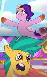 Size: 736x1196 | Tagged: safe, edit, edited screencap, editor:nicothepinkunicorn, screencap, hitch trailblazer, pipp petals, earth pony, pegasus, pony, g5, mane melody, my little pony: tell your tale, spoiler:g5, spoiler:my little pony: tell your tale, spoiler:tyts01e05, female, male, mare, stallion, stare, starry eyes, wingding eyes