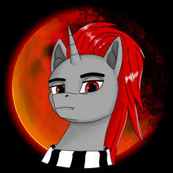 Size: 1500x1500 | Tagged: safe, artist:kpapwiss, oc, oc only, oc:kpapwiss, pony, unicorn, blood moon, bust, male, moon, red eyes, solo