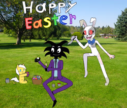 Size: 2676x2278 | Tagged: safe, artist:pokeneo1234, sunny daze, pony, g4, crossover, easter, easter egg, five nights at freddy's, five nights at freddy's: security breach, high res, holiday, mr. trance, vanny