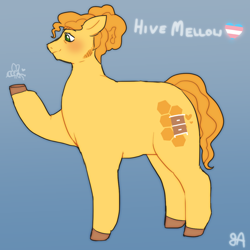 Size: 1200x1200 | Tagged: safe, artist:greenarsonist, oc, oc only, oc:hive mellow, bee, earth pony, insect, pony, beekeeper, chubby, curly hair, earth pony oc, hair bun, muscular stallion, pride, pride flag, smiling, transgender, transgender pride flag
