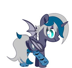 Size: 1139x1065 | Tagged: safe, artist:c1trine, artist:nekusia, oc, oc only, oc:elizabat stormfeather, alicorn, bat pony, bat pony alicorn, pony, alicorn oc, base used, bat pony oc, bat wings, butt, clothes, commission, female, horn, mare, plot, raised leg, simple background, socks, solo, white background, wings, ych result