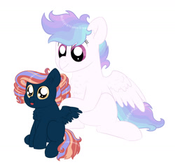 Size: 1588x1515 | Tagged: safe, artist:queenderpyturtle, oc, oc only, oc:derecho, oc:infinity, pegasus, pony, colt, female, filly, foal, magical lesbian spawn, male, offspring, parent:night glider, parent:rainbow dash, parents:rainbowglider, siblings, simple background, white background