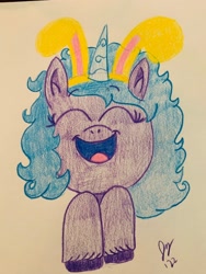 Size: 3024x4032 | Tagged: safe, artist:jesslmc16, izzy moonbow, pony, unicorn, g5, my little pony: a new generation, bunny ears, colored pencil drawing, easter, easter bunny, happy easter, holiday, solo, traditional art