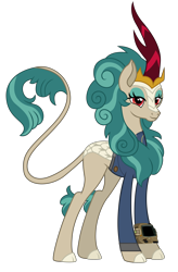 Size: 5000x7634 | Tagged: safe, artist:php170, rain shine, kirin, fallout equestria, g4, sounds of silence, absurd resolution, clothes, cloven hooves, eyeshadow, fallout, female, jumpsuit, leonine tail, lidded eyes, makeup, pipboy, simple background, smiling, solo, tail, transparent background, vault suit, vector
