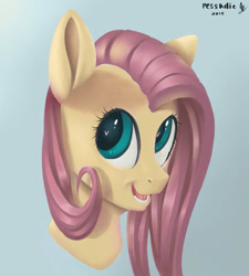 Size: 921x1024 | Tagged: safe, artist:pessadie, fluttershy, pony, g4, bust, female, mare, signature, smiling, solo