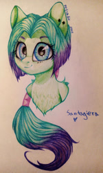 Size: 614x1024 | Tagged: safe, artist:pessadie, oc, oc only, earth pony, pony, bust, ear piercing, earth pony oc, eyelashes, female, mare, piercing, signature, solo, traditional art