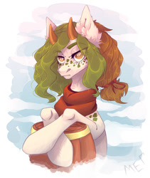 Size: 1280x1520 | Tagged: safe, artist:meggychocolatka, oc, oc only, pony, bust, ear fluff, female, freckles, horns, mare, solo, thin