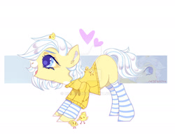 Size: 1919x1487 | Tagged: safe, artist:dillice, oc, oc only, pony, chick, clothes, eyelashes, female, heart, mare, simple background, smiling, socks, solo, striped socks, white background, zoom layer