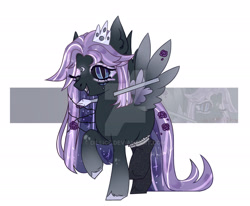 Size: 1920x1583 | Tagged: safe, artist:dillice, oc, oc only, pegasus, pony, crown, deviantart watermark, female, grin, jewelry, mare, obtrusive watermark, one eye closed, pegasus oc, regalia, simple background, smiling, solo, watermark, white background, wink, zoom layer