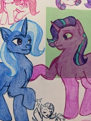 Size: 640x853 | Tagged: safe, artist:mintroni, starlight glimmer, trixie, g4, female, lesbian, ship:startrix, shipping, traditional art