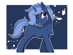 Size: 1341x1012 | Tagged: safe, artist:denzel, oc, oc only, oc:eclarix, pony, unicorn, :p, blue coat, blue mane, blue tail, chest fluff, cute, explicit source, female, horn, mare, red eyes, solo, tail, tongue out, two toned mane, two toned tail, unicorn oc