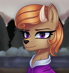 Size: 7200x7600 | Tagged: safe, artist:opal_radiance, oc, oc only, oc:viira lehtola, deer, equestria at war mod, absurd resolution, bust, clothes, deer oc, jacket, looking at you, smiling, smiling at you, solo, tree
