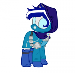 Size: 700x681 | Tagged: safe, artist:nekusia, oc, oc only, oc:ivislor, oc:ivislor odzi, cyborg, cyborg pony, pony, robot, robot pony, boots, clothes, commissioner:iv's, face mask, hoodie, male, mask, shoes, shoulder pads, simple background, white background