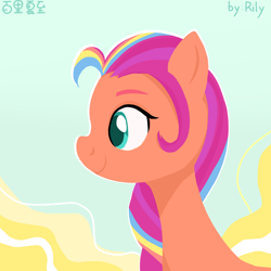 Size: 1080x1080 | Tagged: safe, artist:rily, sunny starscout, earth pony, pony, g5, female, mane stripe sunny, mare, profile, smiling, solo