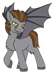 Size: 1500x1937 | Tagged: safe, artist:mynder, oc, oc only, oc:devin, bat pony, pony, bat pony oc, cool, cute, cute little fangs, fangs, looking at you, male, reflection, simple background, smiling, solo, stallion, sunglasses, transparent background, wings
