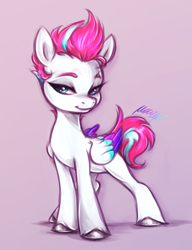 Size: 1444x1883 | Tagged: safe, artist:buttersprinkle, zipp storm, pegasus, pony, g5, my little pony: a new generation, female, gradient background, lidded eyes, looking at you, mare, shadow, smiling, smiling at you, solo