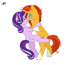 Size: 1988x1790 | Tagged: safe, artist:princessmoonsilver, starlight glimmer, sunburst, pony, unicorn, g4, blushing, dancing, duo, female, looking into each others eyes, male, mare, ship:starburst, shipping, simple background, stallion, straight, transparent background