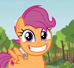 Size: 941x875 | Tagged: safe, artist:scootaloo_page, scootaloo, pegasus, pony, g4, detailed background, grin, smiling, solo