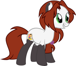 Size: 7466x6511 | Tagged: safe, artist:shootingstarsentry, oc, oc only, oc:panda jen, earth pony, pony, absurd resolution, brown mane, brown tail, coat markings, earth pony oc, female, full body, grin, hooves, mare, show accurate, simple background, smiling, socks (coat markings), solo, standing, tail, transparent background