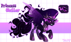 Size: 5500x3232 | Tagged: safe, artist:henori_artist, oc, oc only, alicorn, pony, alicorn oc, base used, concave belly, ethereal mane, eyelashes, female, fusion, hoof shoes, horn, mare, peytral, slender, solo, sombra eyes, starry mane, thin, wings