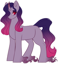 Size: 1073x1183 | Tagged: safe, artist:purplegrim40, oc, oc only, pony, unicorn, eyelashes, female, hair over one eye, hoof fluff, horn, mare, offspring, parent:king sombra, parent:starlight glimmer, parents:starlightsombra, red eyes, simple background, slit pupils, solo, transparent background, unicorn oc