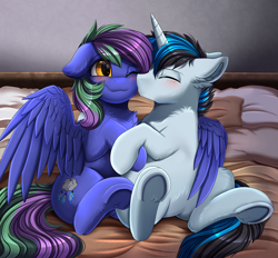 Size: 3509x3250 | Tagged: safe, artist:pridark, oc, oc only, oc:lishka, oc:solar gizmo, pegasus, pony, unicorn, couple, high res, shipping