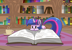 Size: 1280x896 | Tagged: safe, artist:genericmlp, twilight sparkle, pony, g4, big book, book, coffee cup, cup, micro, small, solo