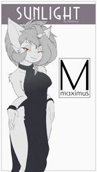 Size: 4320x7680 | Tagged: safe, artist:maximus, oc, oc only, oc:sunlight stellaris, unicorn, anthro, absurd resolution, clothes, dress, female, lidded eyes, looking at you, shoulder fluff, side slit, solo