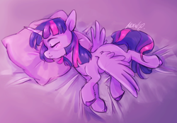Size: 1904x1322 | Tagged: safe, artist:buttersprinkle, twilight sparkle, alicorn, pony, g4, female, mare, missing cutie mark, pillow, signature, sleeping, solo, twilight sparkle (alicorn)