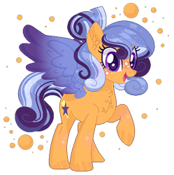 Size: 463x465 | Tagged: safe, artist:lavender-bases, oc, oc only, pegasus, pony, chest fluff, colored wings, ear fluff, female, freckles, full body, hooves, mare, open mouth, open smile, pegasus oc, raised hoof, simple background, smiling, solo, spread wings, standing, transparent background, wings