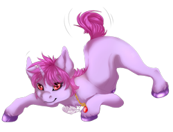 Size: 1005x764 | Tagged: safe, artist:requiem♥, oc, oc only, oc:samantha mosely, pony, unicorn, commission, female, jewelry, pendant, pink fur, purple hooves, red eyes, shading, simple background, solo, transparent background, ych result