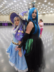 Size: 2121x2828 | Tagged: safe, artist:brinycosplay, artist:mieucosplay, queen chrysalis, trixie, human, bronycon, bronycon 2016, g4, clothes, cosplay, costume, hat, high res, irl, irl human, photo, trixie's hat