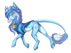 Size: 1321x985 | Tagged: safe, artist:requiem♥, oc, oc only, oc:mind equilibrium, pony, unicorn, blue hooves, blue mane, clothes, simple background, solo, transparent background, yellow eyes