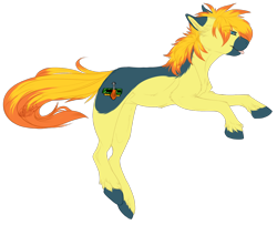 Size: 1126x916 | Tagged: safe, artist:requiem♥, oc, oc only, oc:yaktan, pony, blue eyes, blue fur, blue hooves, colored eartips, colored hooves, orange mane, simple background, solo, transparent background, yellow fur, yellow mane