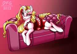 Size: 2039x1447 | Tagged: safe, artist:dragonfoxgirl, oc, oc only, pony, unicorn, clothes, couch, solo