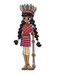Size: 3111x4000 | Tagged: safe, artist:windywendy29, derpibooru exclusive, oc, oc only, oc:ligaya, human, equestria girls, g4, anklet, bandage, clothes, equestria girls-ified, feather, female, filipino, hat, jewelry, midriff, philippines, poncho, sandals, simple background, skirt, solo, spear, transparent background, tribal, weapon