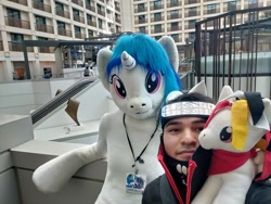 Size: 680x510 | Tagged: safe, artist:ask-wub-pon3, artist:atalon, dj pon-3, vinyl scratch, human, g4, babscon, babscon 2022, clothes, cosplay, costume, fursuit, irl, irl human, naruto, ninja, photo