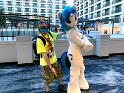 Size: 2048x1536 | Tagged: safe, artist:ask-wub-pon3, artist:atalon, dj pon-3, vinyl scratch, human, g4, babscon, babscon 2022, clothes, cosplay, costume, fursuit, irl, irl human, photo